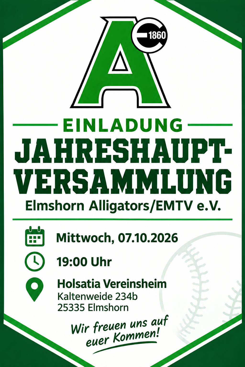 Einladung zur Jahreshauptversammlung der Abteilung Baseball 2026